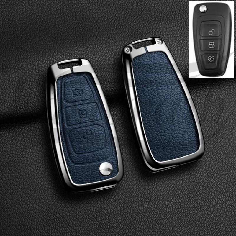 Auto Zinc Alloy Genuine Leather Key Fob Cover Case Mount Fit For Ford Fiesta Iv Focus Galaxy Fusion Mondeo Iv B-Max C-Max S-Max Kuga Ecosport