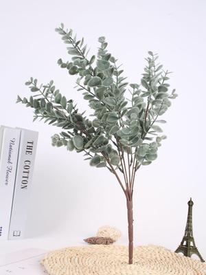 2 Bündel künstliche Blätter, Zweige, Vintage-Stil, grüne Seide, Eukalyptusblätter, Heimdekoration, Hochzeitspflanzen, künstliche Stoffblätter, Raumdekoration