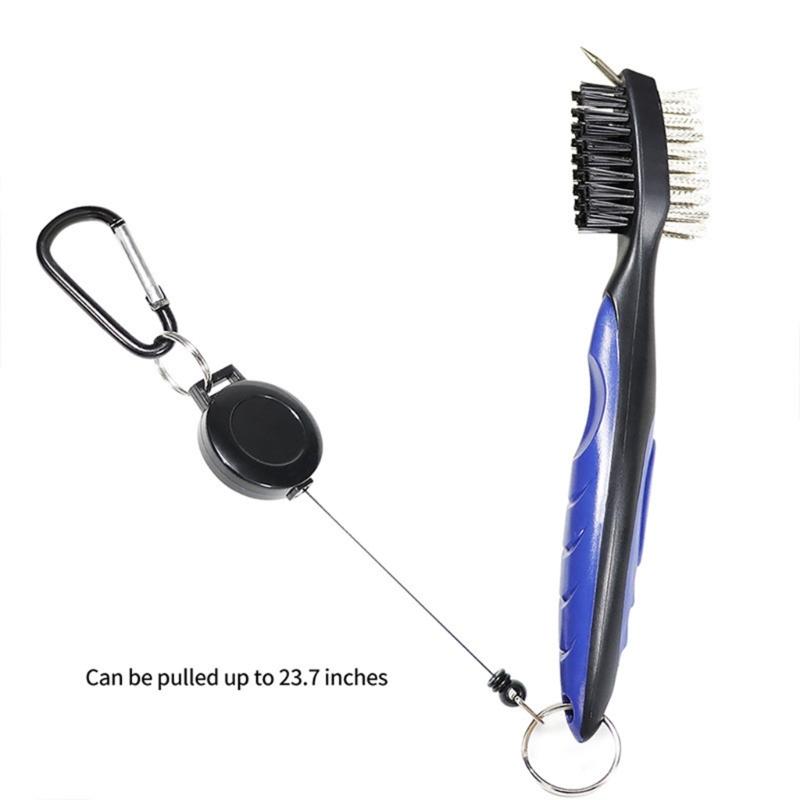 Golf Club Brush & Club Groove Cleaner Retractable Zip-line Carabiner, Lightweight, Ergonomic Design, Easily Attaches to