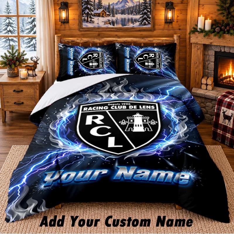 Racing Club De Lens Pattern Bedding 3Pcs Set Custom Name, Bed Sheet And Pillowcases For Home Bedroom