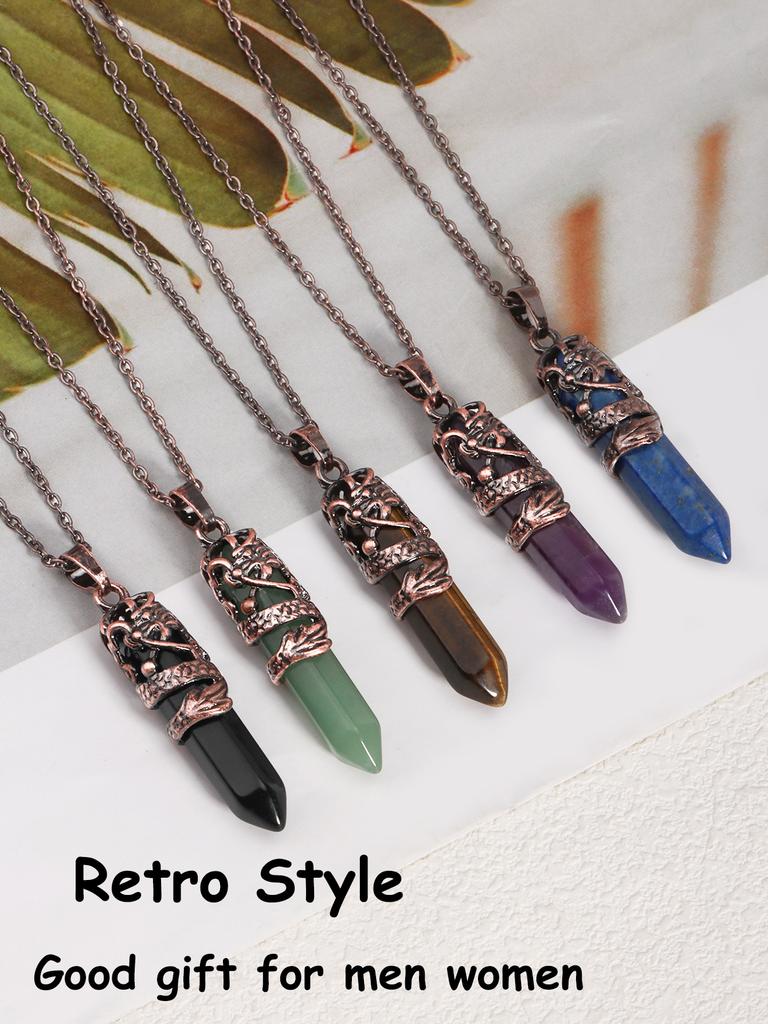 Dragon Crystals Necklace Stone Quartz Necklaces Natural Crystal Pendant Hexagonal Pendant Amethysts Jewelry for Women Men E853