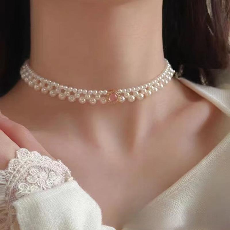 

Розовый нефритовый костный мозг, плетение сокровищ морской синевы, роскошная цепочка на шею из жемчужного света, цепочка на воротник, женская