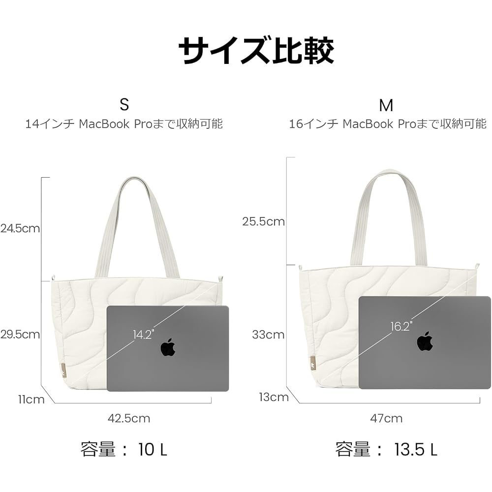 tomtoc Fluffy Tote Bag, Large Capacity, Lightweight Shoulder Bag, Fits 15-16 Inch MacBook, A4 Size, Soft Quilted Bag, Shoulder Bag, Water Repellent,
