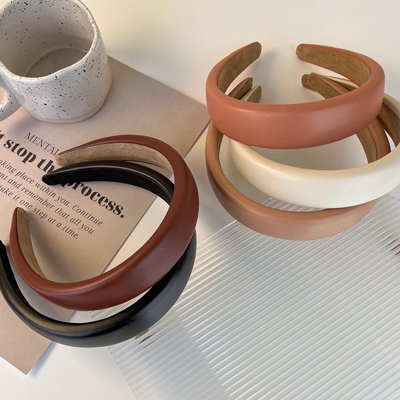 PU Cortex Wide Headbands Retro for Woman Temperament Hair Bands Solid Color Sponge Hair Hoop Fashion Versatile Hair Accessories