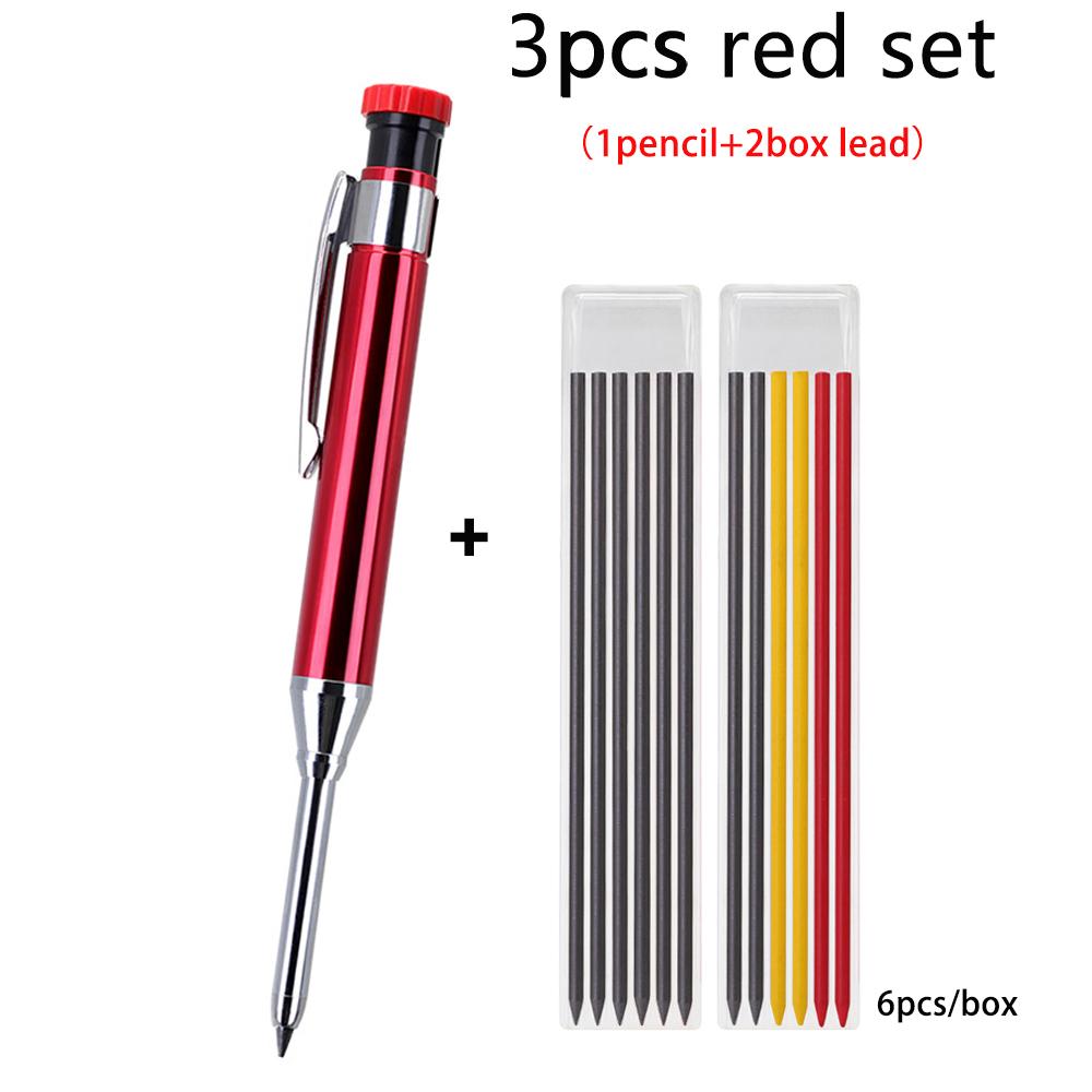 1-6Pcs Metal Solid Carpenter Mechanical Pencil Set with Sharpener Lead Core Deep Hole Construction Marking Scriber Tool Supply