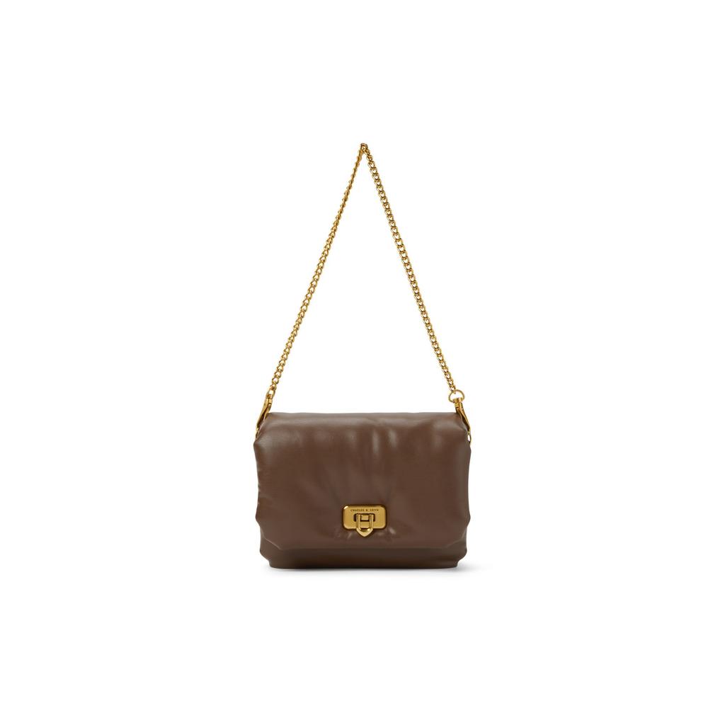 Charles & Keith Soft Chain Underarm Small Square Bag Women Shoulder Bag Black Ivory Brown CK2-80151356