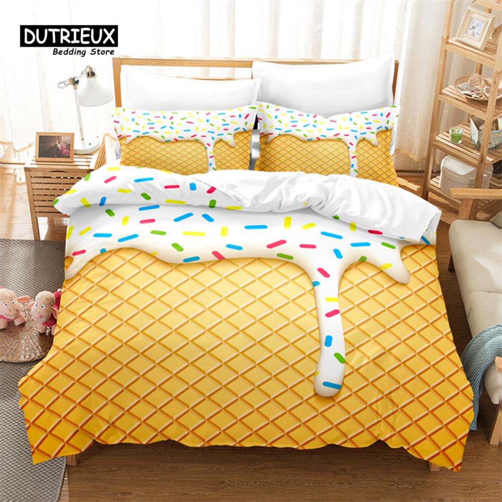 Ice Cream Bedding Set, 3Pcs Duvet Cover Set, Soft Comfortable Breathable Duvet Cover, For Bedroom Guest Room Decor