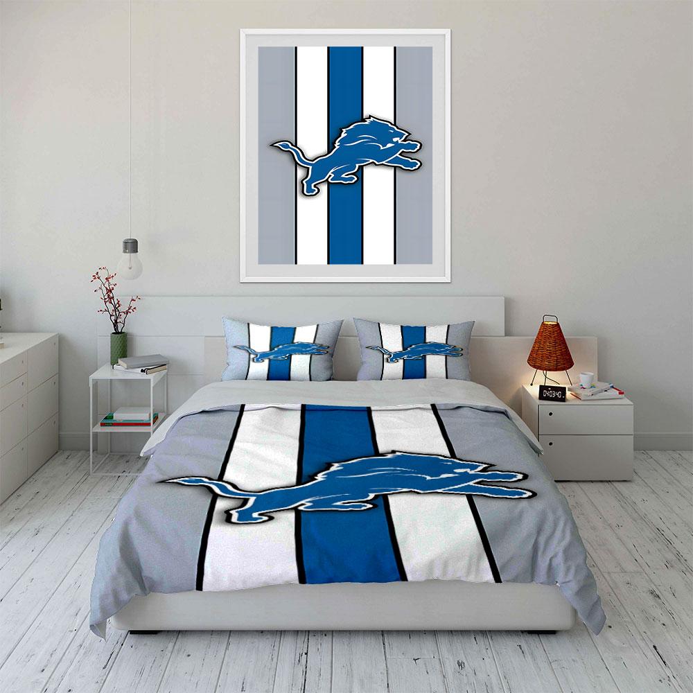 Blue Lion on Striped Background Print Bedding Set Duvet Cover Pillowcases (1* Duvet Cover 2* Pillowcases Do Not Include Comforter)