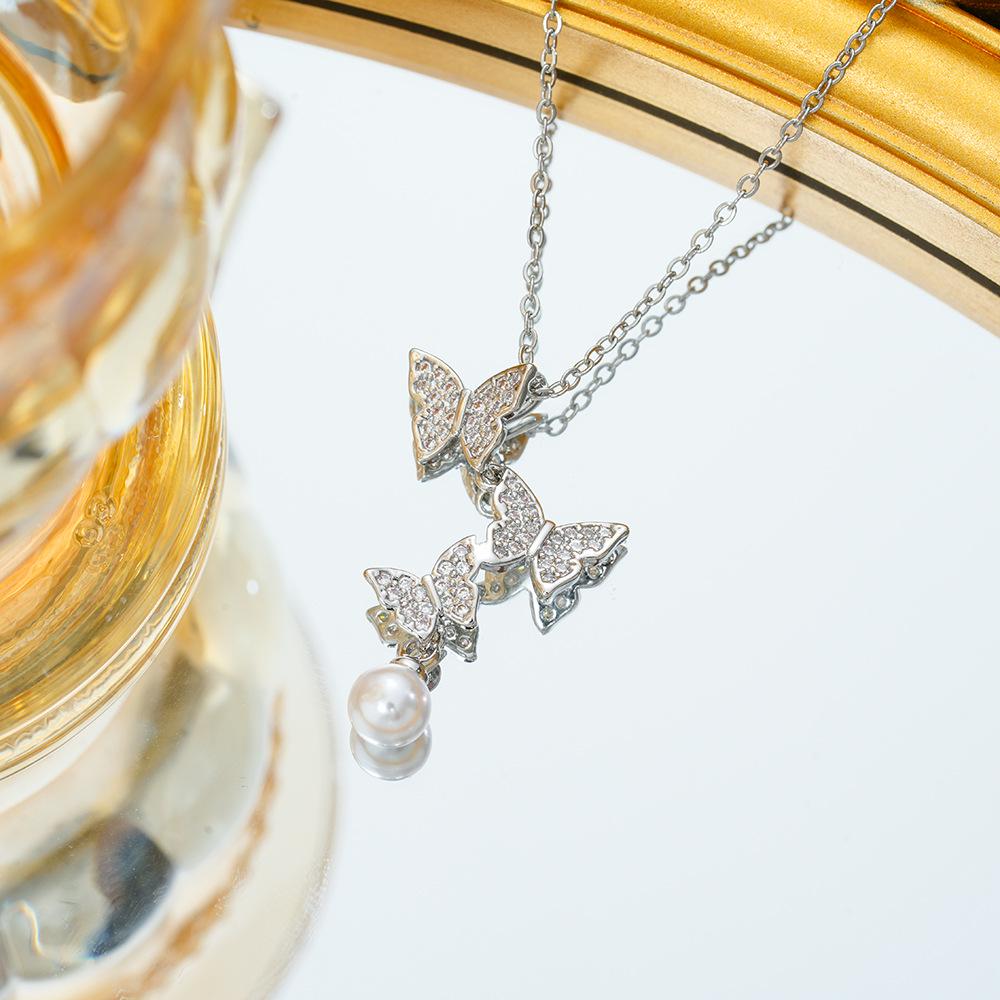 Titanium Steel Zircon Butterfly Pendant Necklace - Simple & Versatile Clavicle Accessory