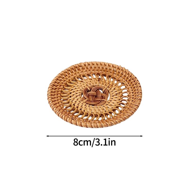 

Rattan Coaster Creative Placemat Handmade Table Mat Heat Insulating Tablemat Tea Coffee Cup Pad Non-Slip Mat Round Coasters as picture