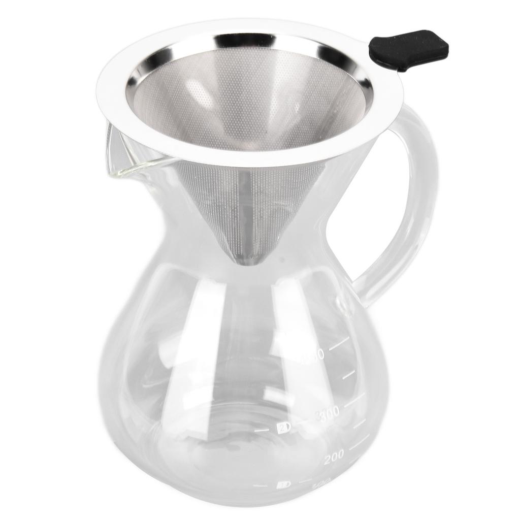 400ml Glass Coffee Pot Kettle Heat Resistant Pour Over Coffee Maker with Stainless Steel Filter for Home KitchenRound