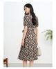 JUZUI Elegant Commuting Style Printed Strap Waist Dress Summer New Style