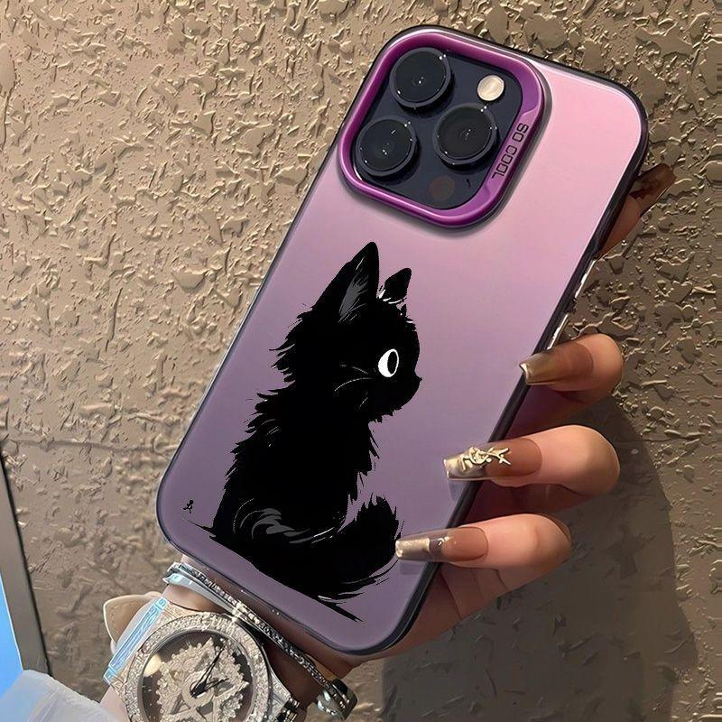 Cute little black cat for iPhone16 Pro mobile phone case Apple 15 simple wind 14 anti-drop 13/12/11 new X