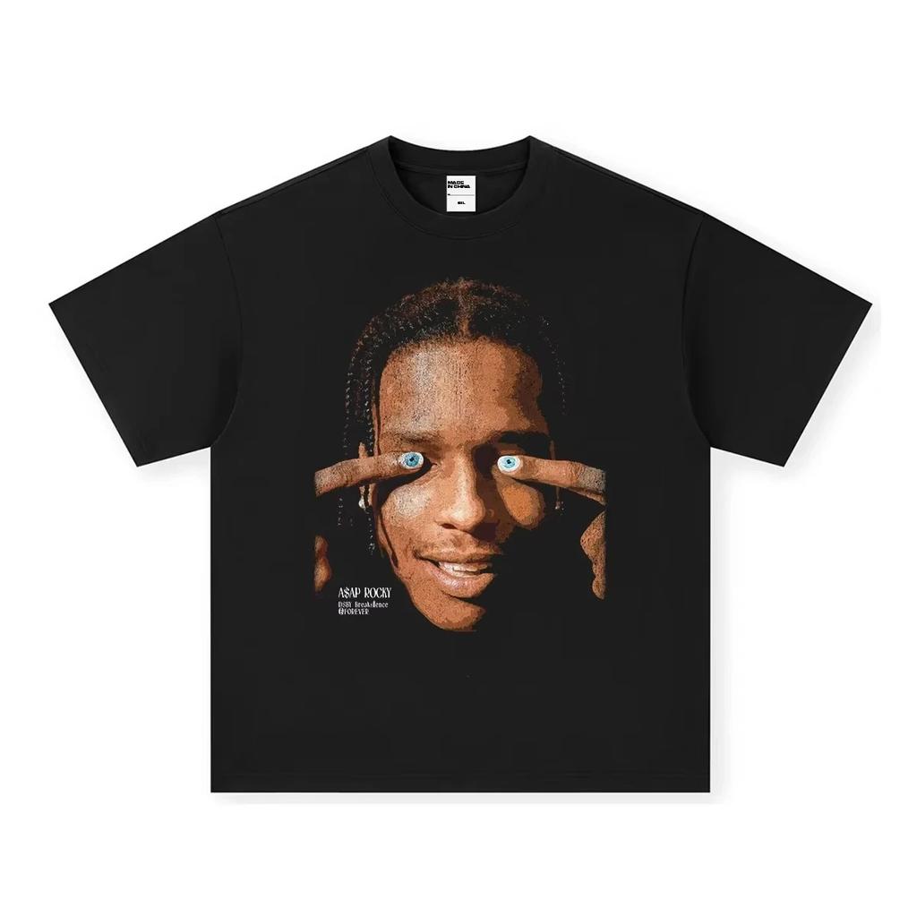 2026 AAP Rocky Unisex Vintage Print TShirt American Hip Hop Oversized High Street 100 Cotton Crew Neck Women And Men Tshirts