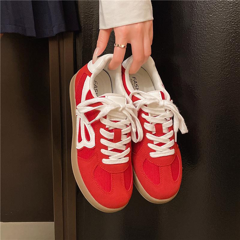 Cowhide version~ genuine leather retro round head German training shoes women's color matching versatile casual sports flat baseplate shoes retro styl