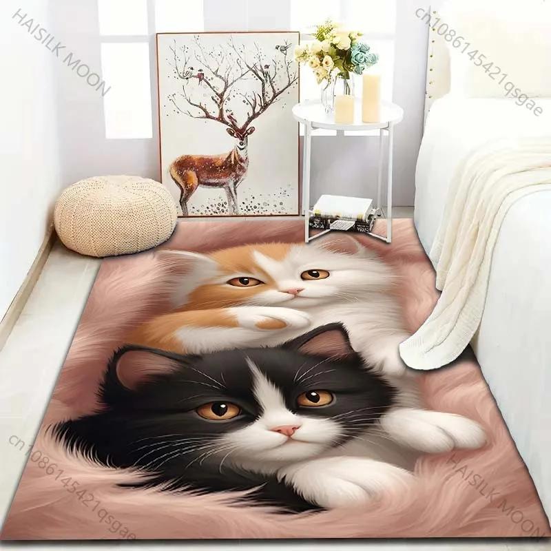 15 SIZES Two Cute Kittens Print Carpet Rug for Bedroom Living Room Bedside Sofa Floor Mat Modern Home Decor Area Rug Luxury Gift