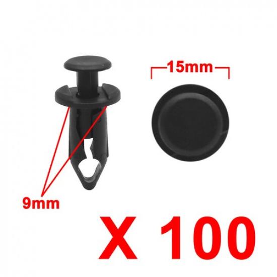 100Pc 9mm Hole Dia Plastic Rivets Car Bumper Fender Retainer Push Type Clips
