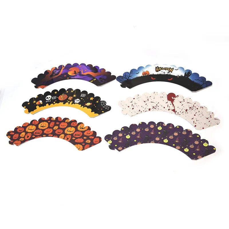 48/24PCS Halloween Cupcakes Around The Edge of The Card Halloween Ghost's Day Cake Cup Decoration Card