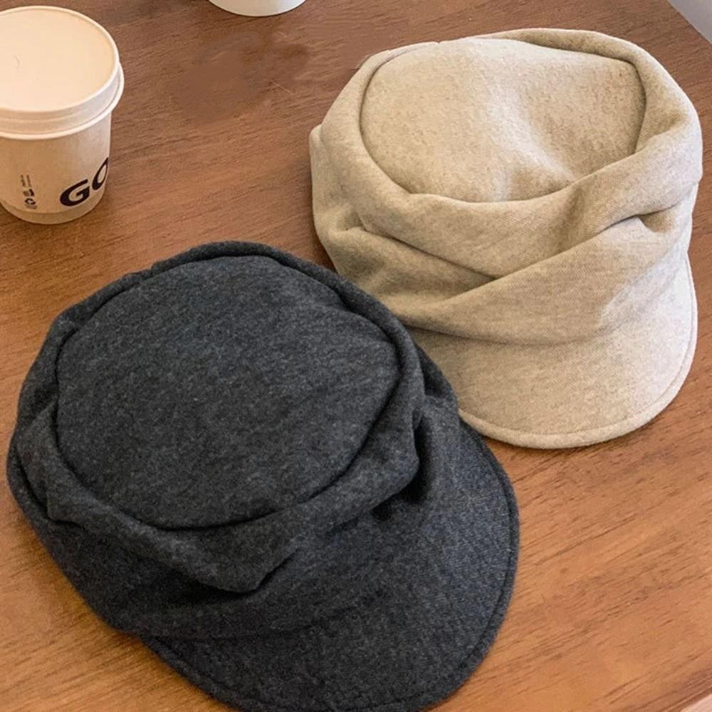 Brown Pleated Octagonal Hat Black Eequestrian Hat Personality Wool Beret  Autumn