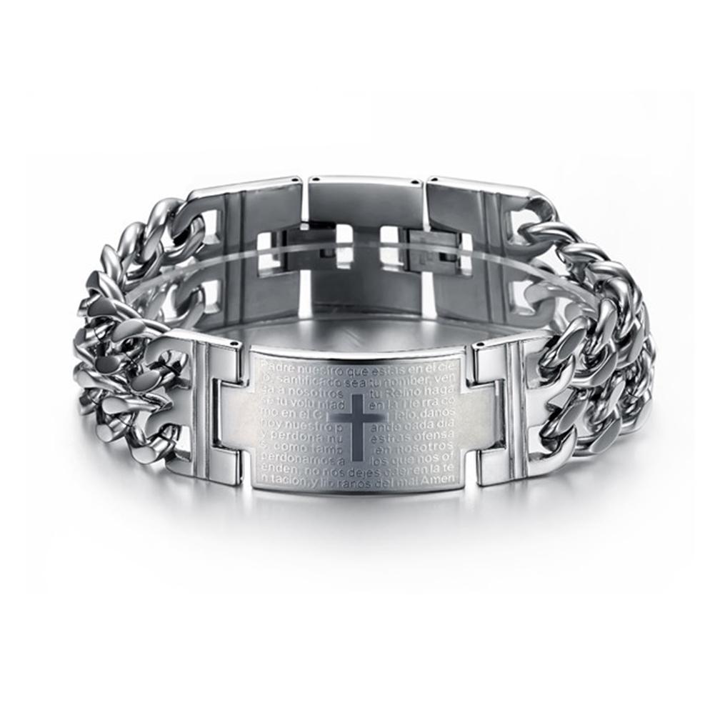Men Fashion Classic Crucifix Pattern Carbon Teel  Bracelet