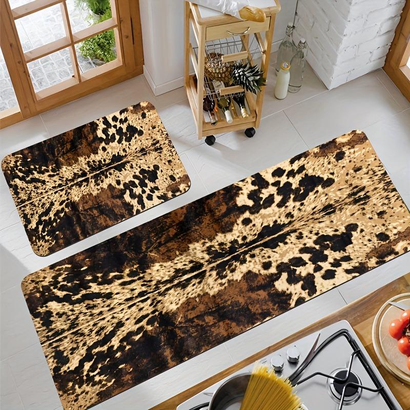1PC Cowhide Pattern Kitchen Rug Non-Slip Door Mats Pop design Bathroom Rug Bath Mat Carpet for Home Sink Laundry Decor