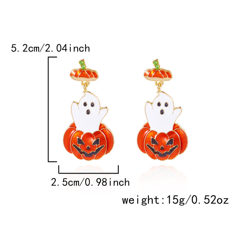 1 Pair New Halloween Earrings for Women Creative Pumpkin Head Ghost Pendant with Asymmetrical Design Studs