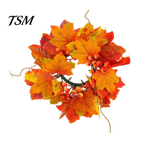 Reusable Plastic Props Halloween Floral Candle Ring, Artificial Maple Rose Wreath for Festive Atmosphere Decorations Holder, Spooky Table Centerpiece