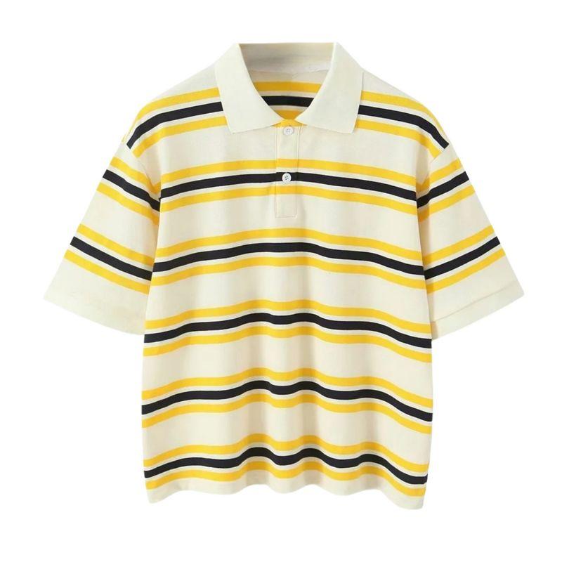 Lioness * American Girl Retro Style Polo Shirt Collar Contrast Color Stripes Short Sleeve Preppy Style Casual All-Matching Tops