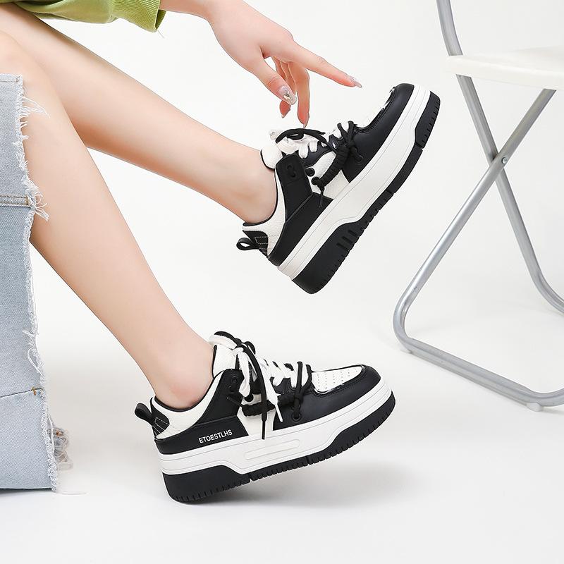 Factory straight hair leather women's shoes board shoes new casual versatile platform white shoes heightening Internet celebrity hot selling women's