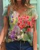 Fashion Spring  Butterfly Print Blouses Short Sleeved V-Neck T Shirts Casual