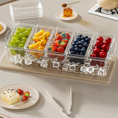 Fruit Salad Box 5 Compartments With Fork Portable Fresh-Keeping Box Picnic Compartment Freezer Box Home Refrigerator Storage Box