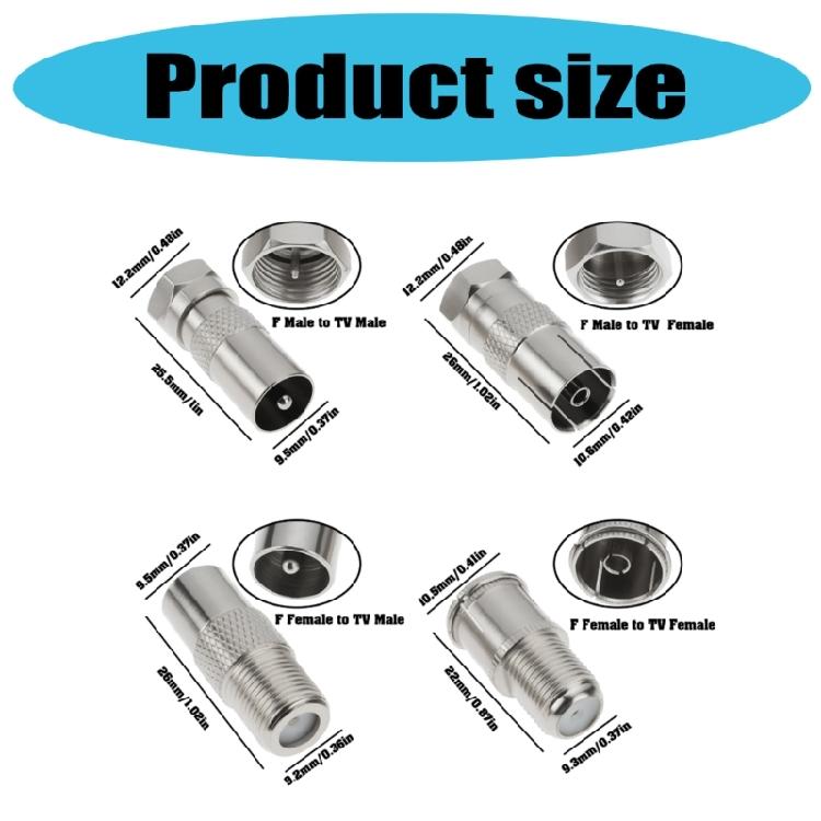 4Pcs Coaxials Cable Adapters F Male To TV9.5 Female RF Connectors For Aerials Signal Transfer