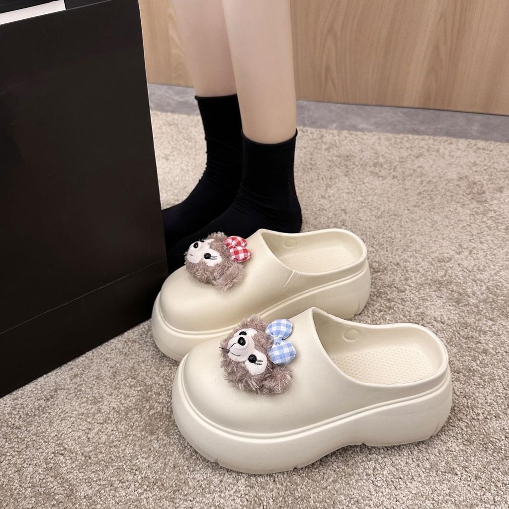 Cute Cartoon Doll Bag Head Non-slip Slippers Spring and Summer 2025 New Models Increase Height One Pedal Small Slippers Women