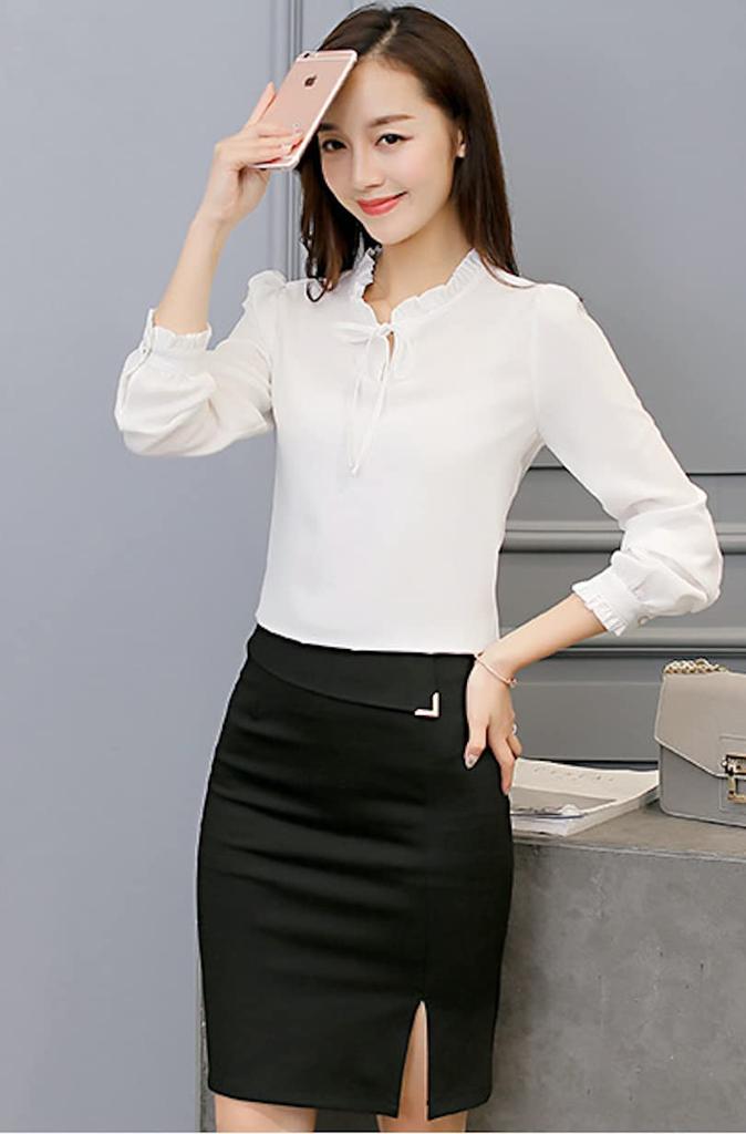 [MT-evocon] Damen Langarmshirt Bluse – Tropfenausschnitt Pullover, Weiß, Größe XL