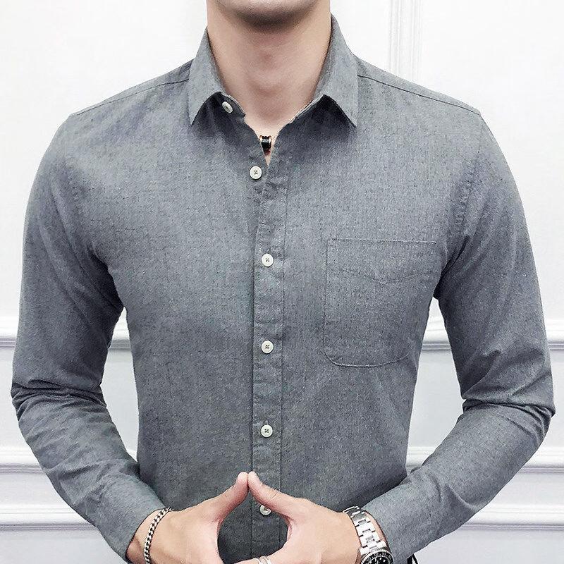 Hengyuanxiang Men's Long-Sleeve Business Casual Shirt
