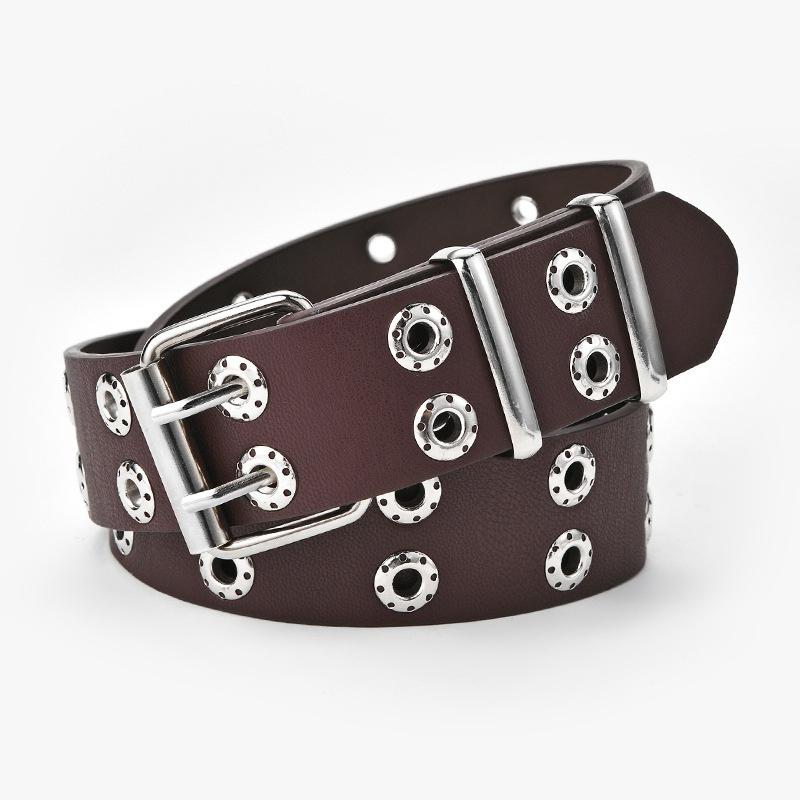 Women Belt Leather New Punk Style Fashion Pin Buckle Jeans Decorative Belt Double Exhaust Eye Belt