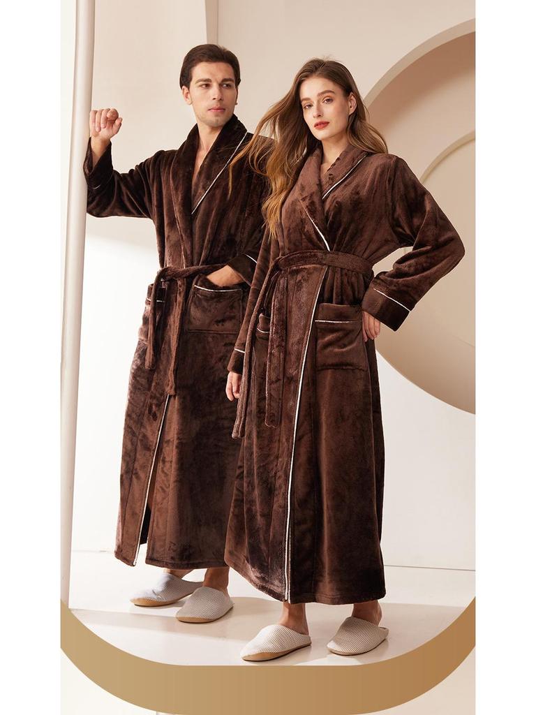 Extra-Long Coral Fleece Bathrobe for Men and Women - Winter Style Flannel Pajamas