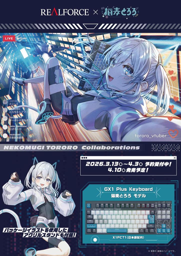 REALFORCE Nekomugi Tororo GX1 Plus Keyboard 45g Japanese Layout Black Molding Printing Capacitive Rapid Trigger 8000Hz Fastest Actuation PBT Realforce