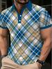 Men'S Blue And Yellow Checkered Polo Shirt, Vintage Casual Short-Sleeve Collared Top, Breathable And Versatile T-Shirt for Summer