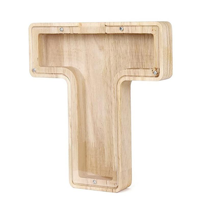 18cm Twenty-six Letter Piggy Bank Wooden Coin Money Saving Box Jar Coins Storage Box Desktop Ornament Home Decor Craft Xmas Gift