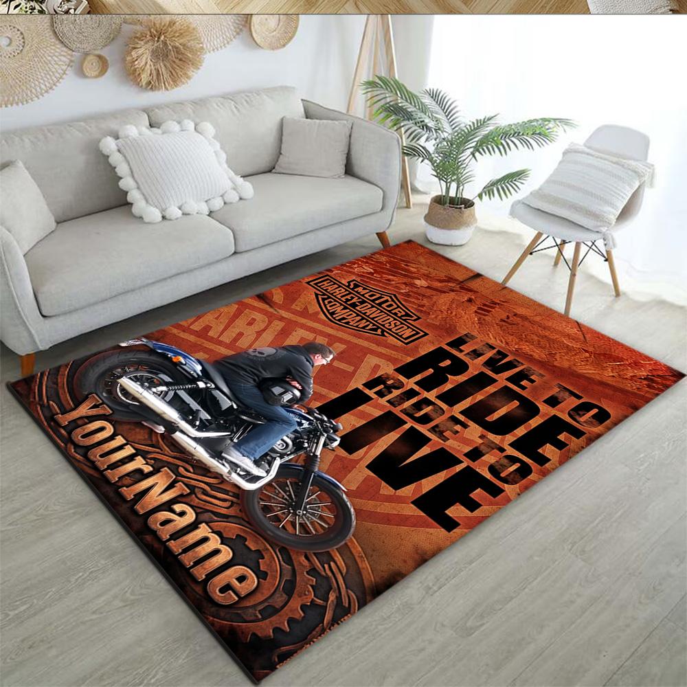 Harley-davidson Motorcycles Customizable Name Carpet Design for Playrooms Hallway Outdoor Entryway Anti-slip Rug Office home decor Wedding Party Gift