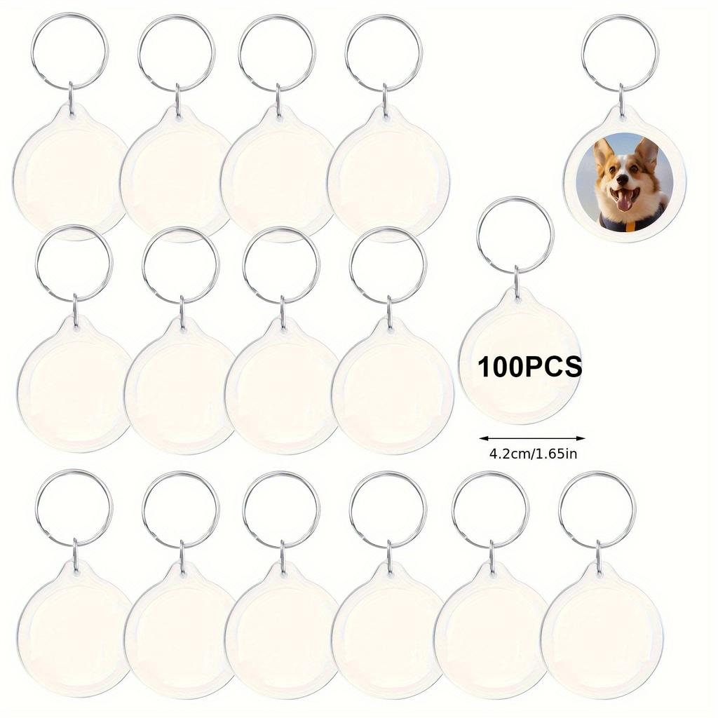 50/100pcs Clear Acrylic Photo Frame Keychains DIY 2D Picture Holders Frame Keychain Kit with Silvery Ring for Backpacks Car Keys