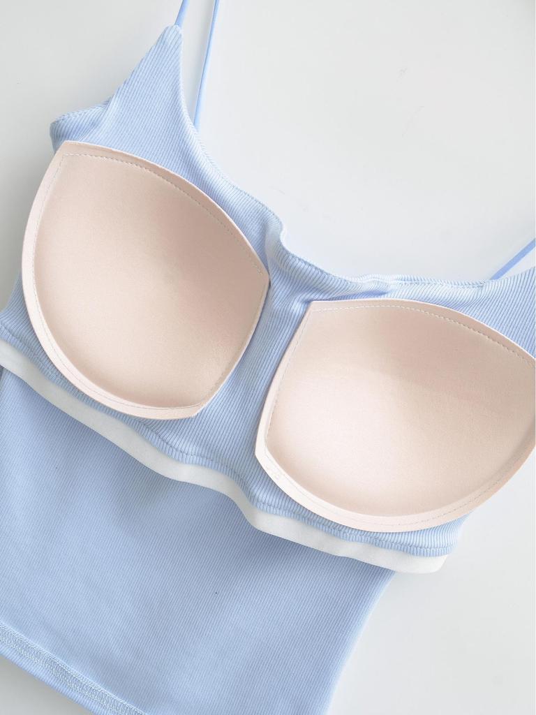 Seamless Padded Camisole with Elastic Straps, Sweat-Absorbent Cotton-Feel Lingerie Top, Versatile Multi-color Options