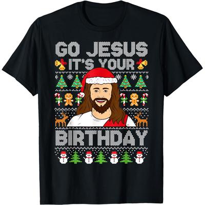Los geht's Jesus Es ist dein Geburtstag Hässliche Weihnachts-T-Shirts Herren Baumwolle Humor Streetwear T-Shirt Kurzarm Unisex Lockere Kleidung