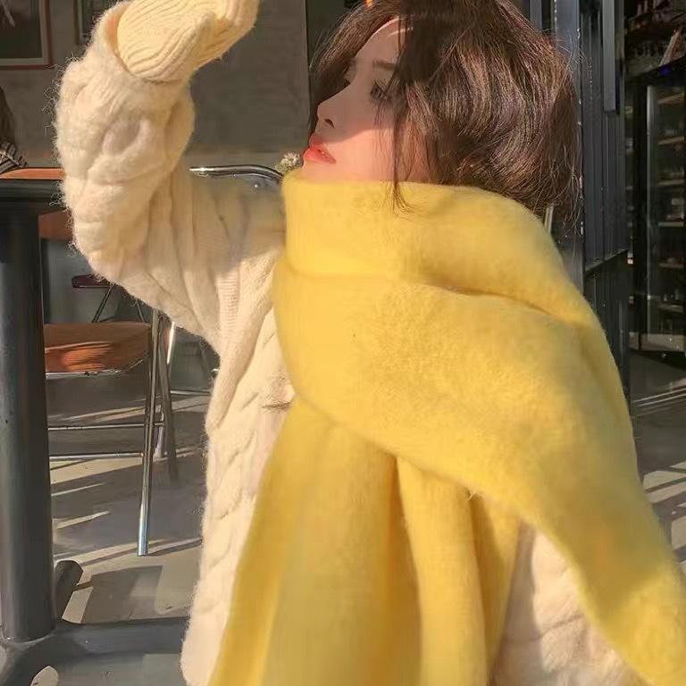 Korean Style Plaid Mohair Scarf - Women's Winter Imitation Cashmere Shawl