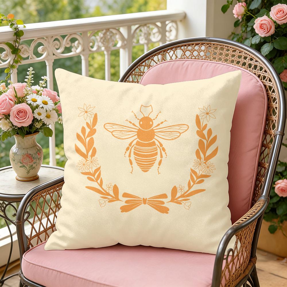 Bee Art Botanical Cushion Cover Soft Plush Throw Pillow Cover DoubleSided Decorative Cushion Case Sofa Bedroom Home Decor