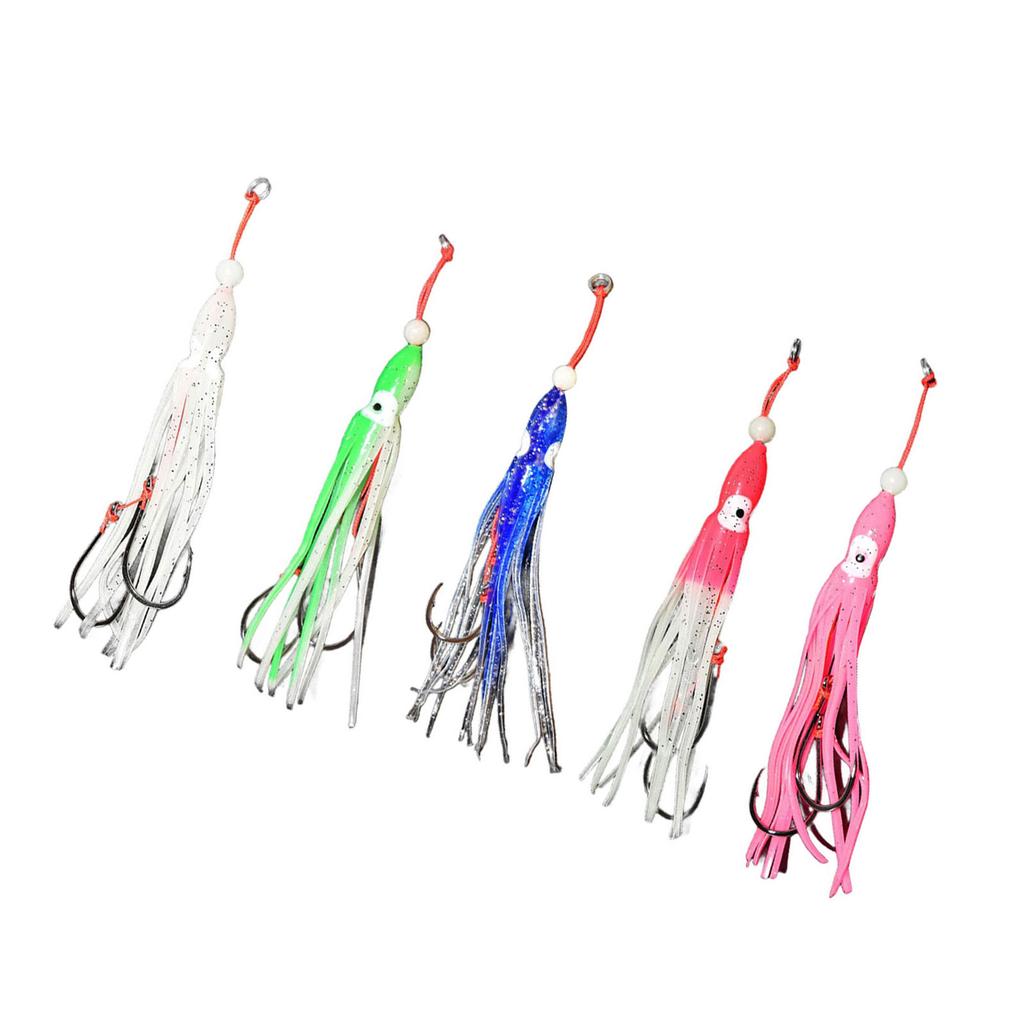 5Pcs Fishing Squid Lures Soft Luminous Octopus Trolling Saltwater Lures Baits with Hook Octopus Skirt Trolling Swimbait