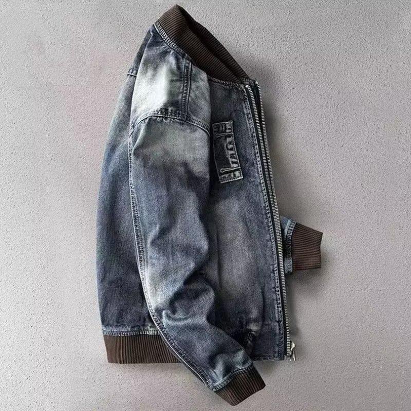 Retro Heren Denim Jas met Opstaande Kraag - Lente/Herfst Trendy Motorrijdersstijl