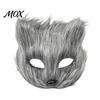 Adjustable Elastic Strap Mask Long Fur White Fox Half Face Mask, Halloween Masquerade Cosplay Furry Elegant Fairy for Ancient Style Photoshoot