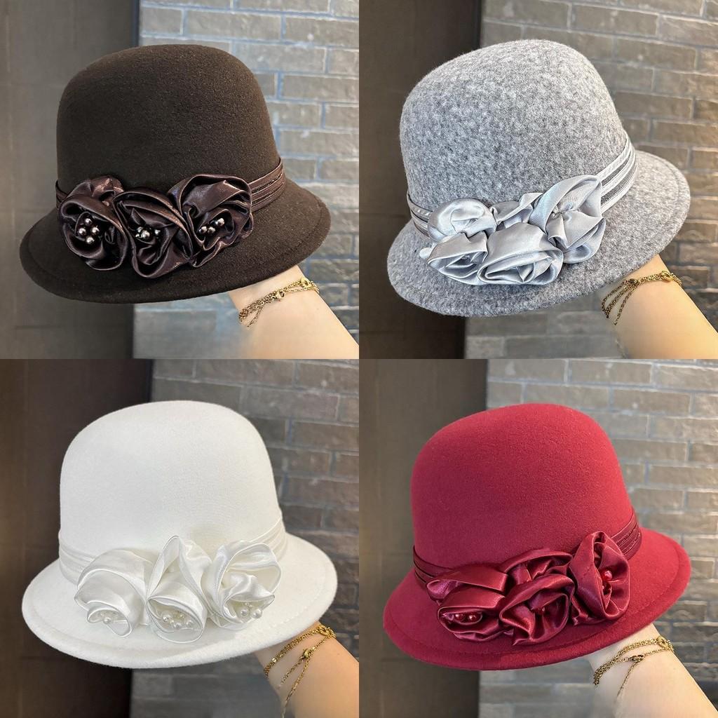 Wool Beret Hat For Women With Floral Embellishments And Wide Brim Winter Fashion